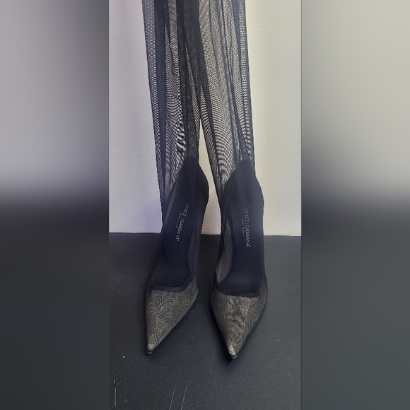 Dolce & Gabbana Black Tulle Thigh-High Boots Size 40 ABOUT 9 - Picture 4 of 14